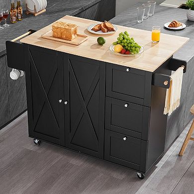 Kitchen Island with Drawers, Cabinets, Adjustable Shelves, and Hooks