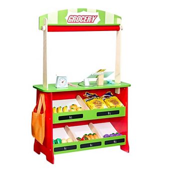 Kids Dual-Play Grocery Store and Mini Theater Playset with 35 Accessories