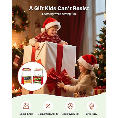 Kids Dual-Play Grocery Store and Mini Theater Playset with 35 Accessories