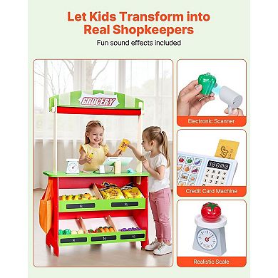 Kids Dual-Play Grocery Store and Mini Theater Playset with 35 Accessories