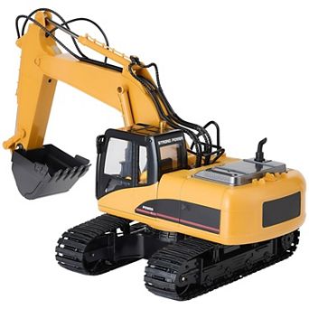 Kids RC Excavator, Metal Bucket and Pickaxe 15-Channel Remote, Rechargeable Batteries