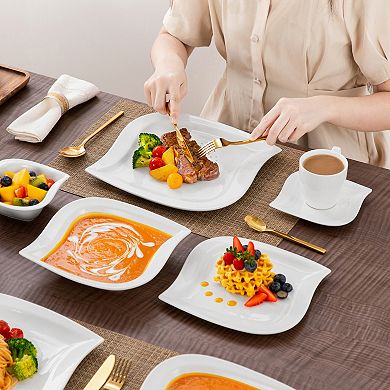 36-pcs Porcelain Dinnerware Set for 6, incl. Dinner, Dessert, Soup Plate, Coffee Cup, Saucer, Bowl