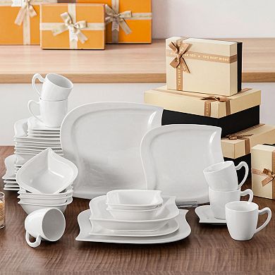 36-pcs Porcelain Dinnerware Set for 6, incl. Dinner, Dessert, Soup Plate, Coffee Cup, Saucer, Bowl