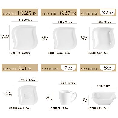 36-pcs Porcelain Dinnerware Set for 6, incl. Dinner, Dessert, Soup Plate, Coffee Cup, Saucer, Bowl