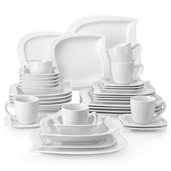 36 pc Porcelain Dinnerware Set for 6, incl. Dinner, Dessert, Soup Plate, Coffee Cup, Saucer, Bowl