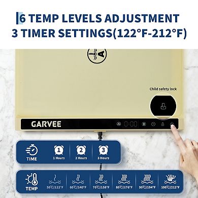 Electric Food Warming Mat, 24x15 in, Dual Zone Control with Timer & 6 Temp Levels