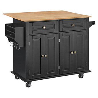 Kitchen Island with Drawers, Cabinets, and Foldable Drop Leaf