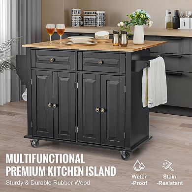 Kitchen Island with Drawers, Cabinets, and Foldable Drop Leaf