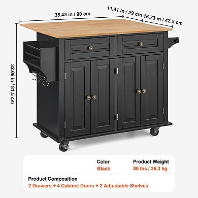 Kitchen Island with Drawers, Cabinets, and Foldable Drop Leaf