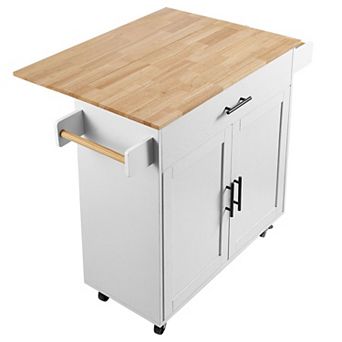 Kitchen Island with Drop-Leaf Counter, Drawers, Cabinets, and Swivel Casters