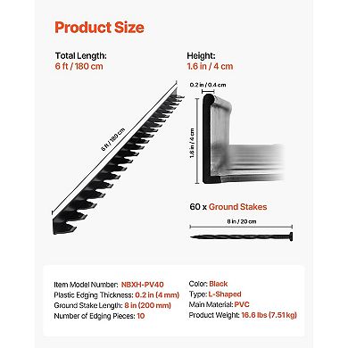 Modular Garden Edging for Lawns, Paths, and Flower Beds, 10-Pack