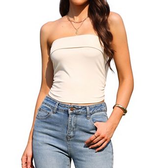 Tube Tops for Women Strapless Crop Bandeau Tops Basic Sleeveless Going Out Summer Clothes