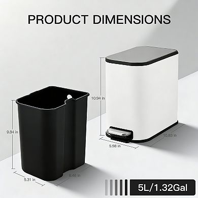Bathroom Trash Can with Soft-close Lid, Slim Stainless Steel Waste Bin with Removable Inner Bucket