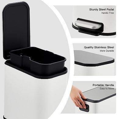 Bathroom Trash Can with Soft-close Lid, Slim Stainless Steel Waste Bin with Removable Inner Bucket