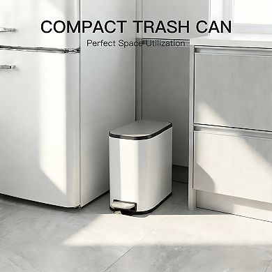 Bathroom Trash Can with Soft-close Lid, Slim Stainless Steel Waste Bin with Removable Inner Bucket