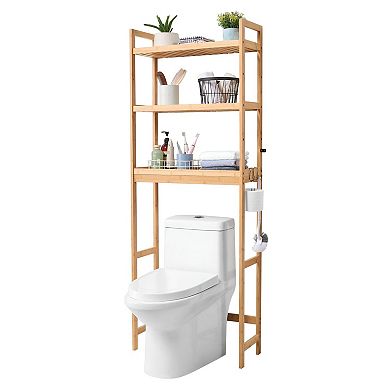 Over-the-Toilet Bathroom Storage Rack with 3 Shelves and Hanging Hooks