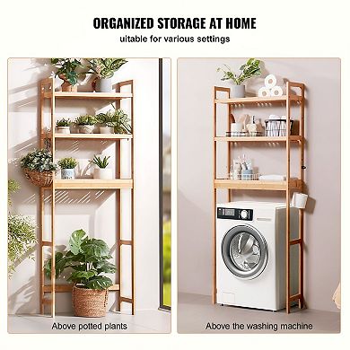 Over-the-Toilet Bathroom Storage Rack with 3 Shelves and Hanging Hooks