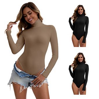 3 Packs Women's High Neck Long Sleeve Tops Slim Fit Bodysuit