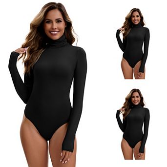 3 Packs Women's High Neck Long Sleeve Tops Slim Fit Bodysuit