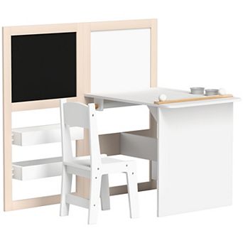 Qaba 3 in 1 Kids Table and Chair Set with Storage, board, Blackboard