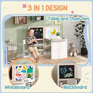 Qaba 3 in 1 Kids Table and Chair Set with Storage, board, Blackboard