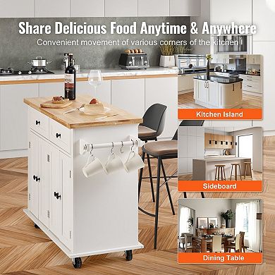 Versatile Kitchen Island with Storage, Drop-Leaf Counter, and Swivel Locking Wheels