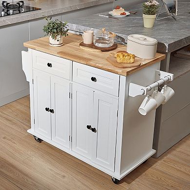 Versatile Kitchen Island with Storage, Drop-Leaf Counter, and Swivel Locking Wheels