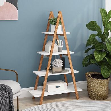 Ladder Bookcase with 4 Open Shelves for Books, Plants, or Decor