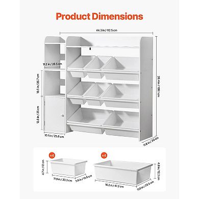 Storage Organizer with Slanted Bins, Cabinet, and Open Shelves