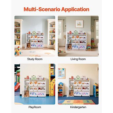 Storage Organizer with Slanted Bins, Cabinet, and Open Shelves