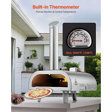 Outdoor Pellet Pizza Oven with Thermometer for Wood or Charcoal