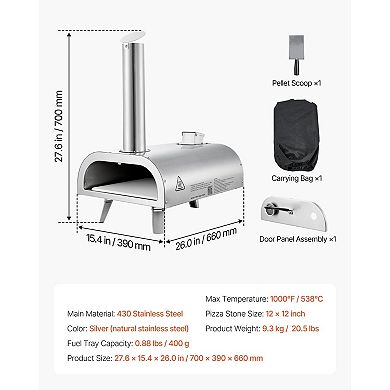 Outdoor Pellet Pizza Oven with Thermometer for Wood or Charcoal