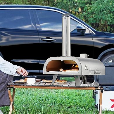 Outdoor Pellet Pizza Oven with Thermometer for Wood or Charcoal