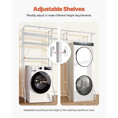 Over Washer and Dryer Storage Shelf with Adjustable Shelves, Hooks, and Hanging Rods