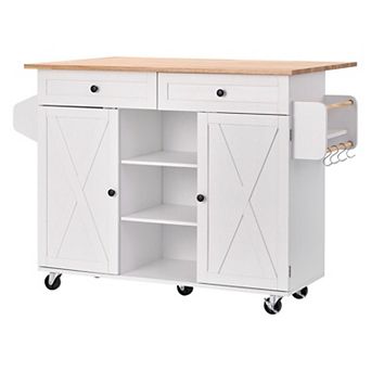 Kitchen Island with Storage Drawers, Cabinets, Drop-Leaf Countertop