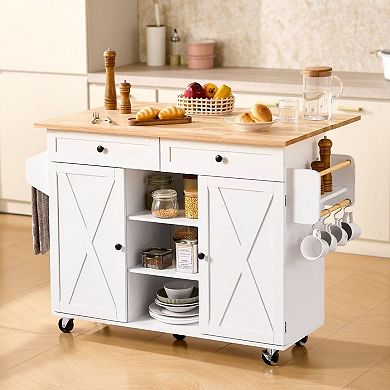 Kitchen Island with Storage Drawers, Cabinets, Drop-Leaf Countertop