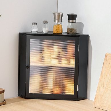 Wicker Bread Box for Kitchen Corners with Acrylic Door and Ventilation Holes - Black