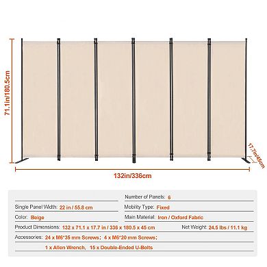 Room Divider 6 Panels Foldable Privacy Screen with Iron Frame for Home Use