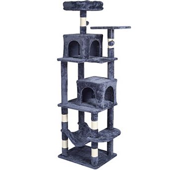 Multi-Level Cat Tree for 14 Small/Medium Cats with Two Condos Hammock Perch