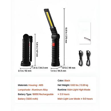 Rechargeable LED Work Light with 5 Modes and 360° Adjustable Beam - 2 Pack
