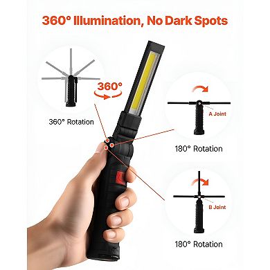 Rechargeable LED Work Light with 5 Modes and 360° Adjustable Beam - 2 Pack