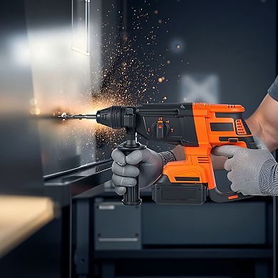 Rotary Hammer Drill Kit with Battery, Charger, Drill Bits, and Carrying Case