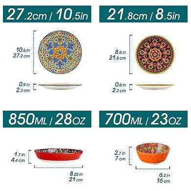 Porcelain Dining Set, incl. Dinner, Dessert, Soup Plates, Bowls, Bohemian Style