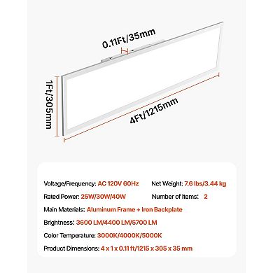 LED Flat Panel Ceiling Light Adjustable Brightness Color Temperature - 2 Pack