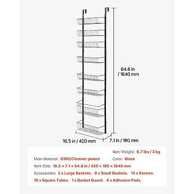 Multipurpose Over-the-Door Rack with Small and Large Baskets for Extra Storage