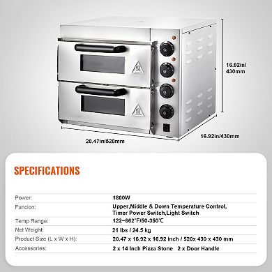 Large Electric Pizza Oven for Home Kitchens, Top and Bottom Heating