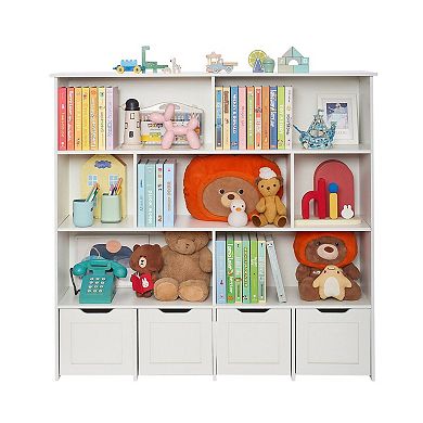 Multi-Compartment Storage Organizer with Sliding Drawers and Adjustable Shelves