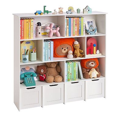 Multi-Compartment Storage Organizer with Sliding Drawers and Adjustable Shelves
