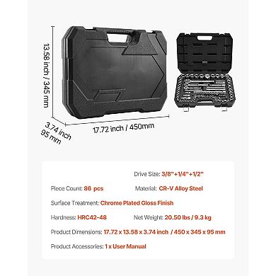 CR-V Alloy Socket and Ratchet Set Chrome Finish Tool Kit