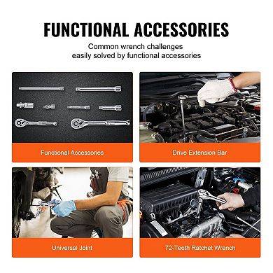 Socket and Ratchet Tool Set with Multiple Drive Sizes for DIY